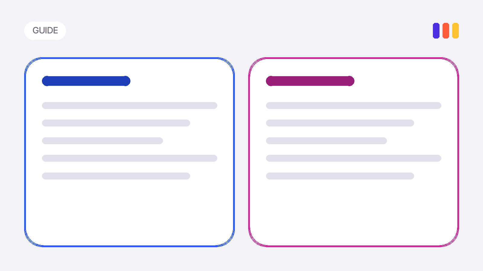 Two reading panes side by side with different colored borders